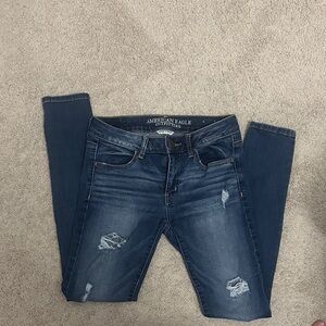 American Eagle Outfitters Dark Wash Ripped Skinny Jeans